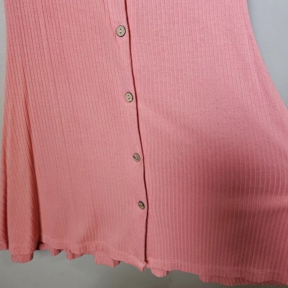 EUC WORN ONCE ROXY RIBBED PEACH DEEP V NECK BUTTONED SLEEVELESS DRESS XL - Picture 10 of 14